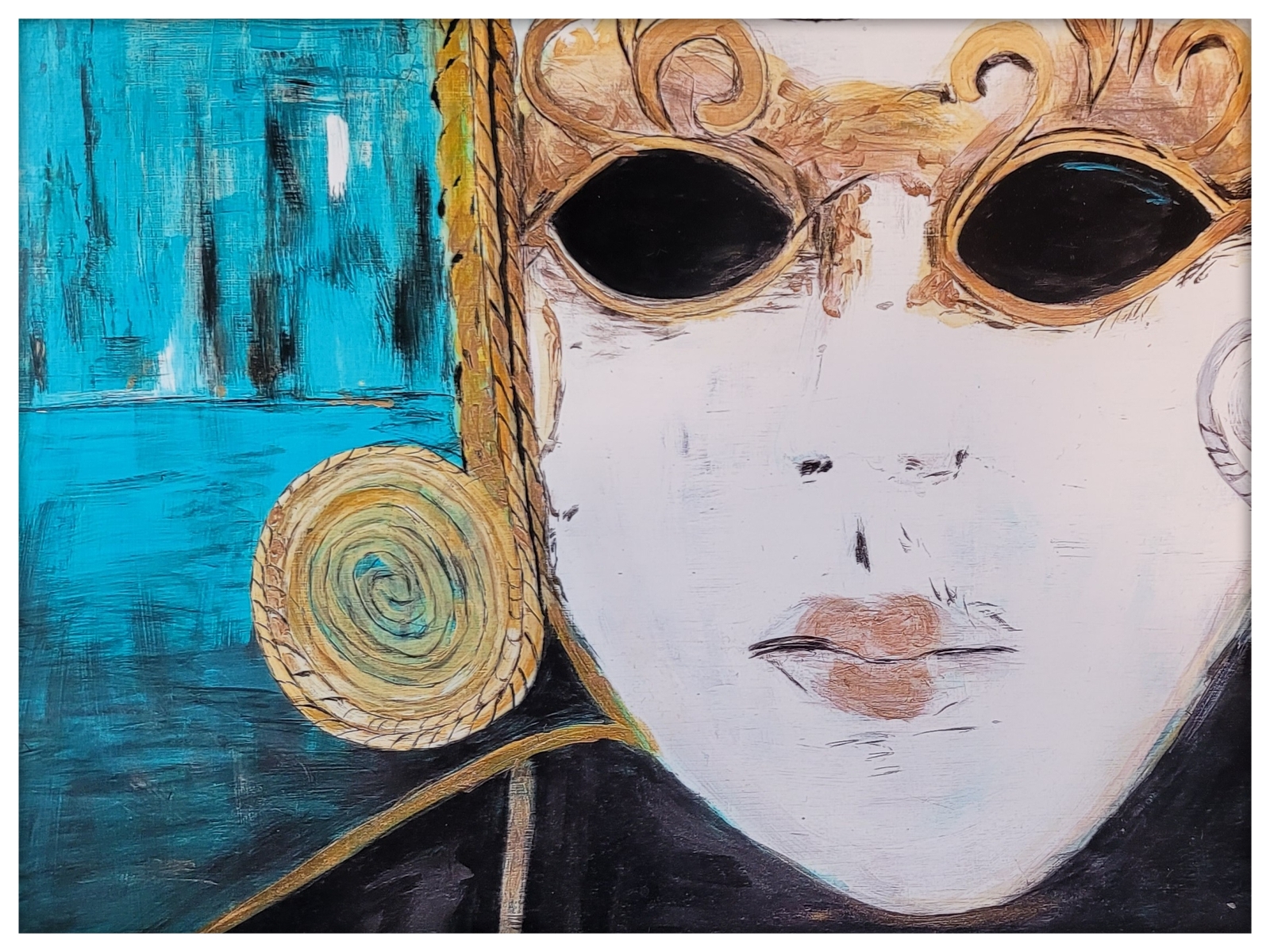 Gemaltes Portrait auf einer Leinwand - Venezialische Maske